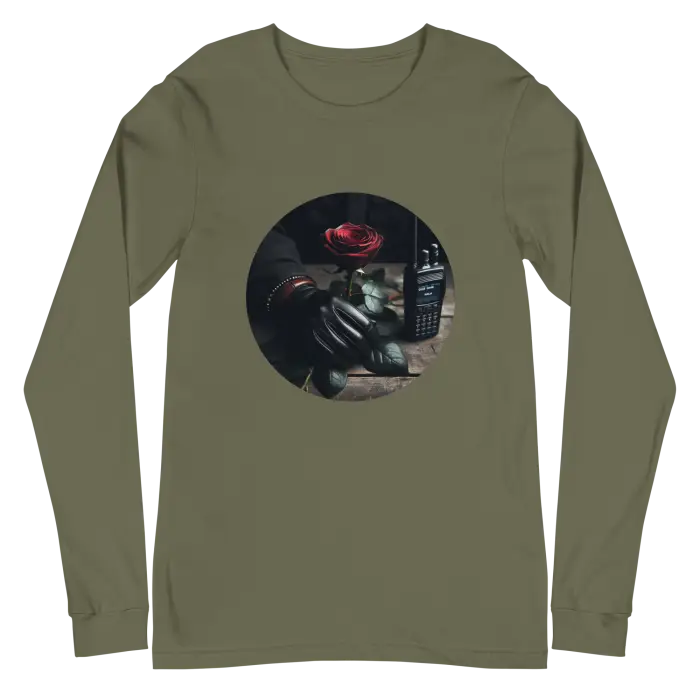 Olive green long-sleeved shirt.