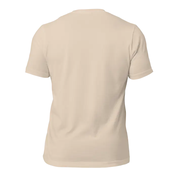Beige short-sleeved t-shirt.