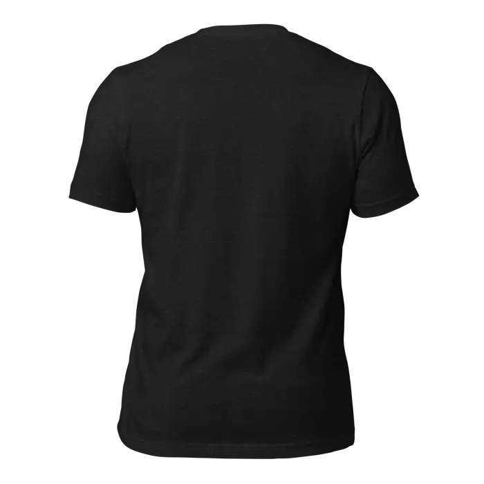 Black short-sleeved t-shirt.