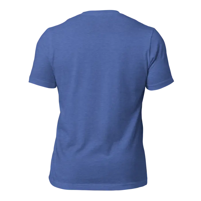 Blue short-sleeved t-shirt.