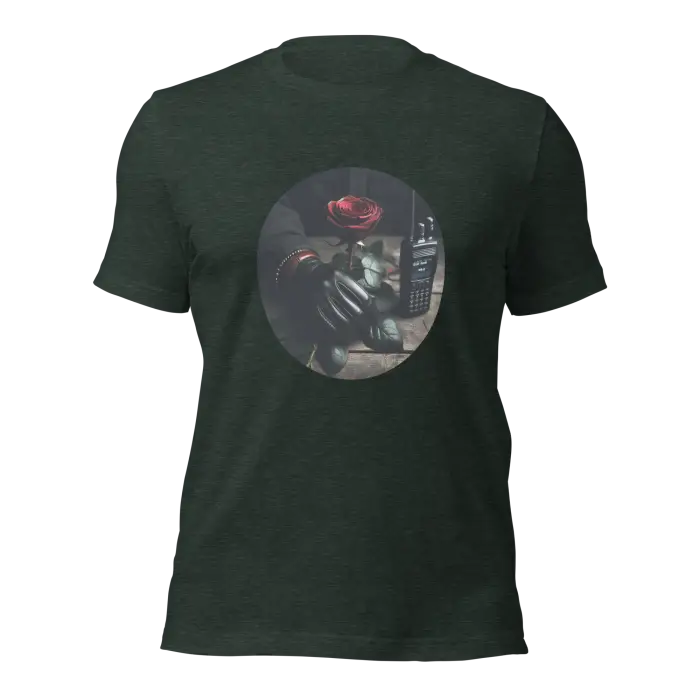Dark green t-shirt.