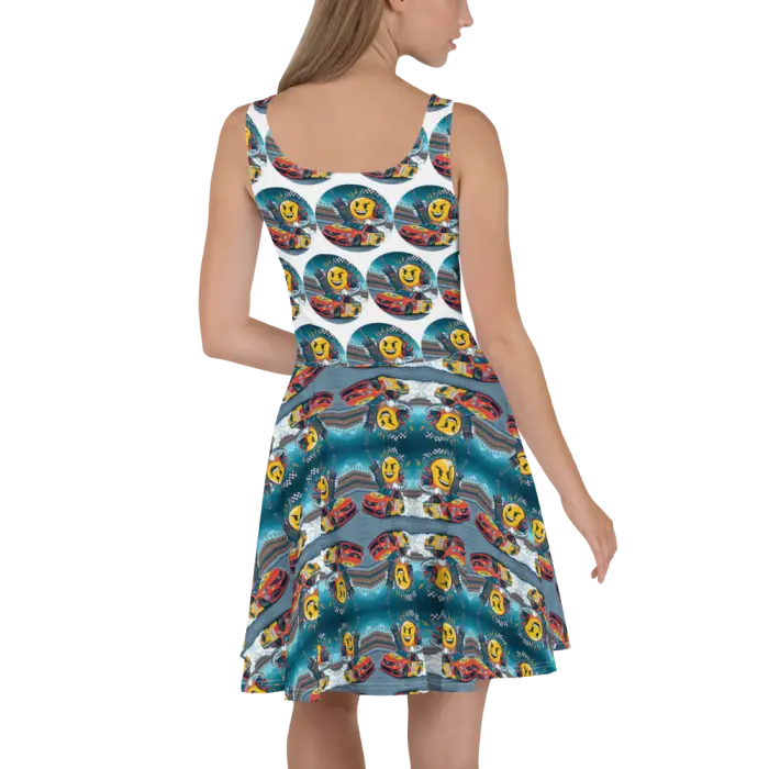 Patterned skater dress.