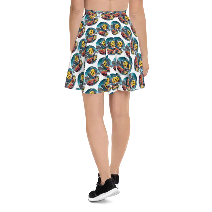 Patterned skater skirt.