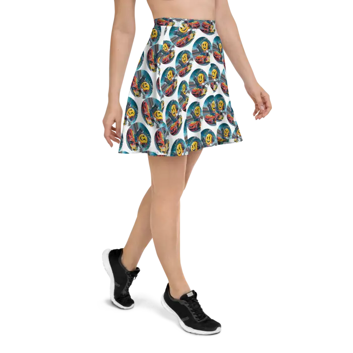 Patterned skater skirt.