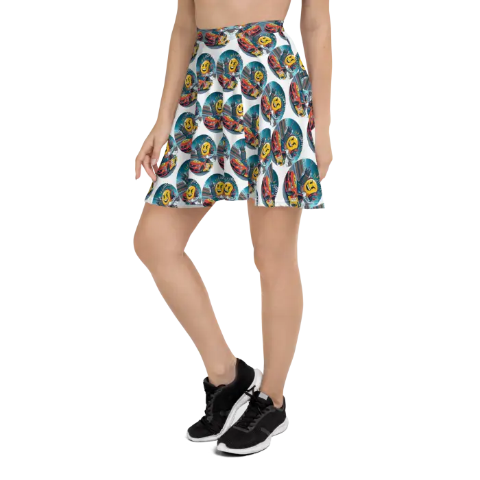 Patterned skater skirt.