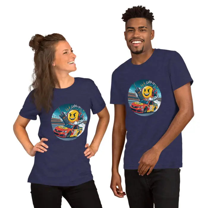 Matching navy t-shirts.