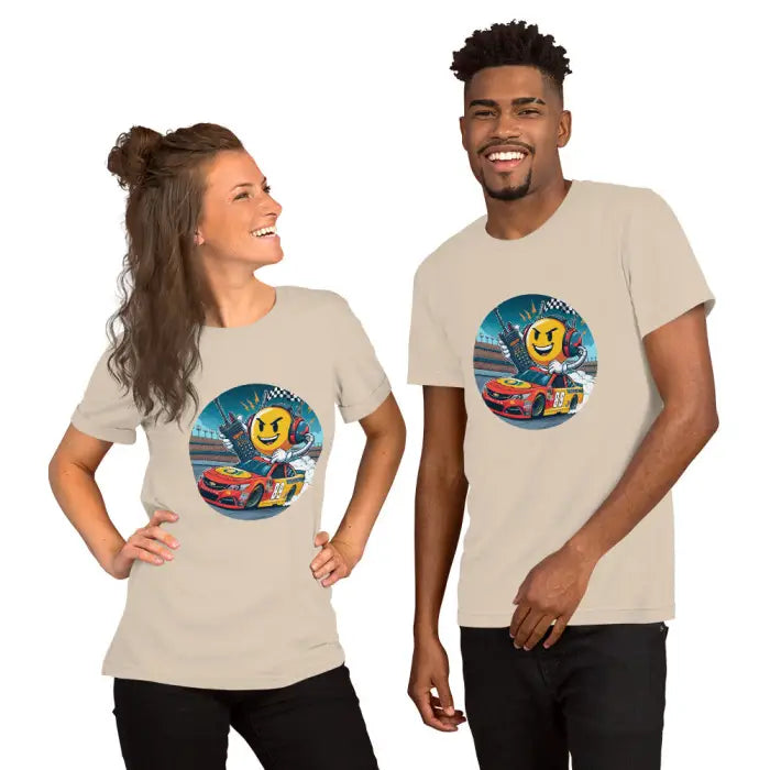Matching t-shirts with racing emoji design.