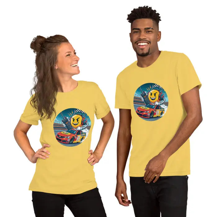Matching yellow t-shirts.