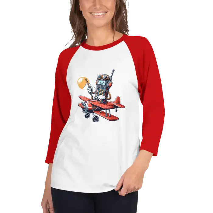 Red and white raglan shirt.