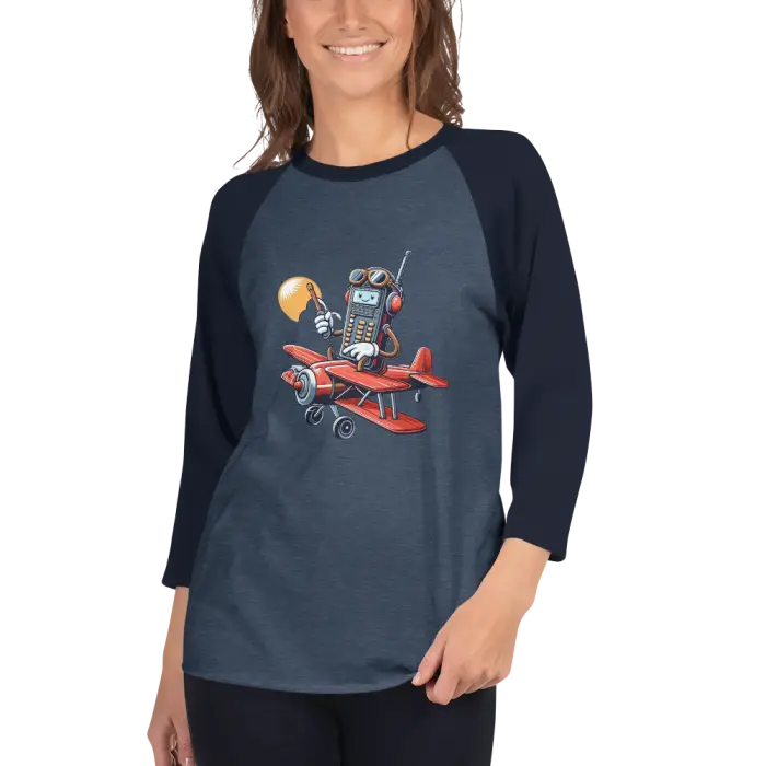 Raglan shirt with cartoon graphic.