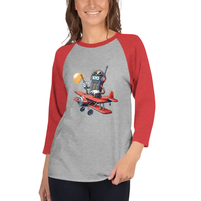 Red and gray raglan shirt.