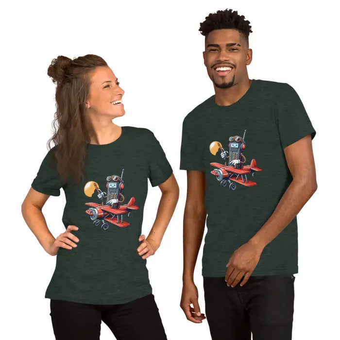 Two people wearing matching t-shirts.