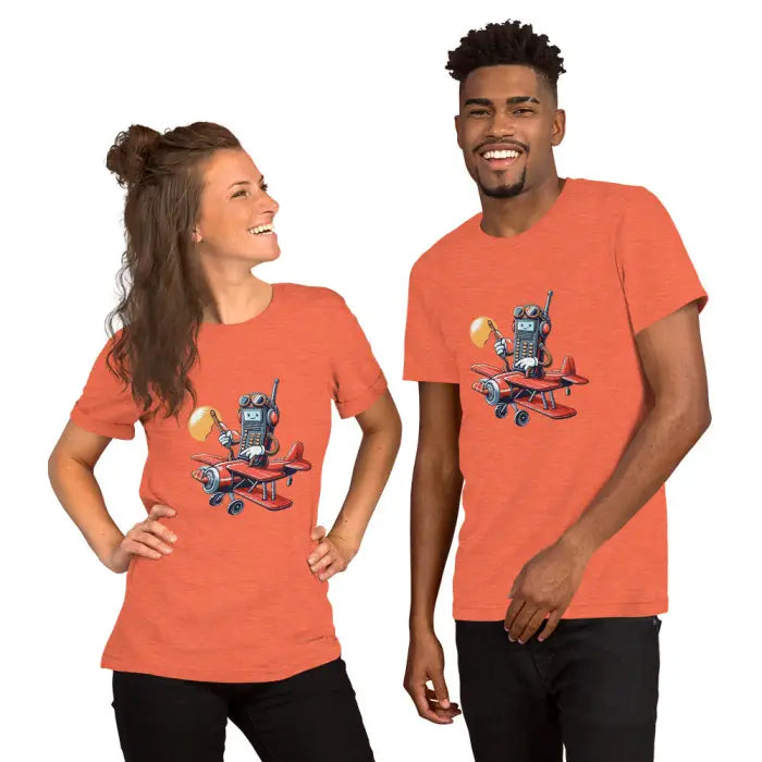 Matching orange t-shirts.