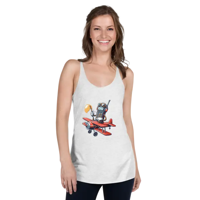 White tank top with cartoon airplane graphic.