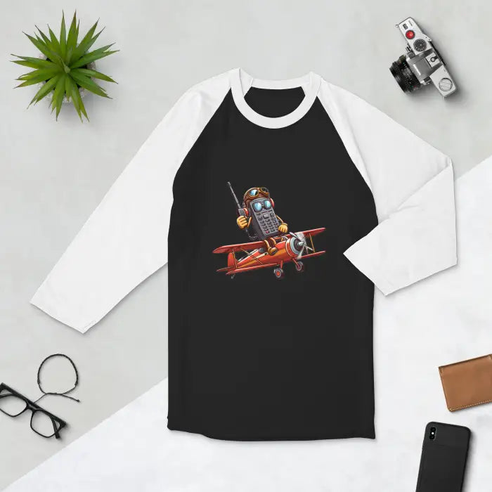 Black and white raglan shirt.