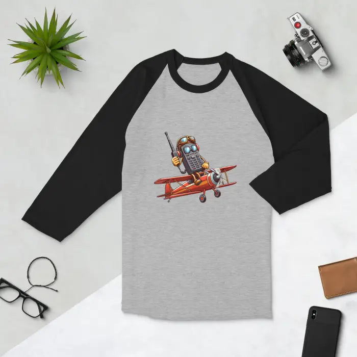 Raglan shirt with calculator pilot graphic.