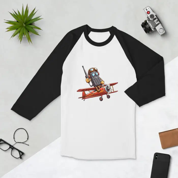 Black and white raglan shirt.