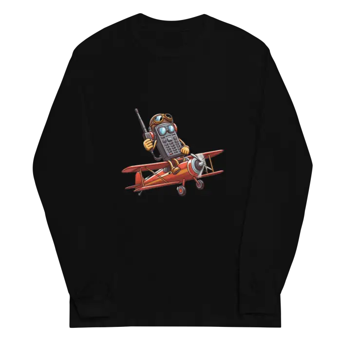 Cartoon phone pilot on biplane.