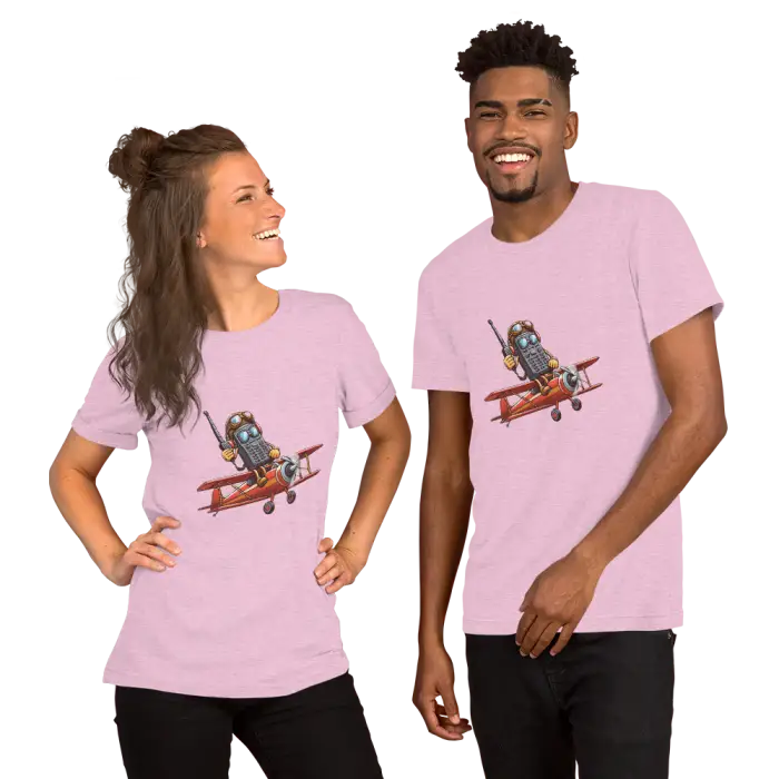 Matching pink t-shirts.