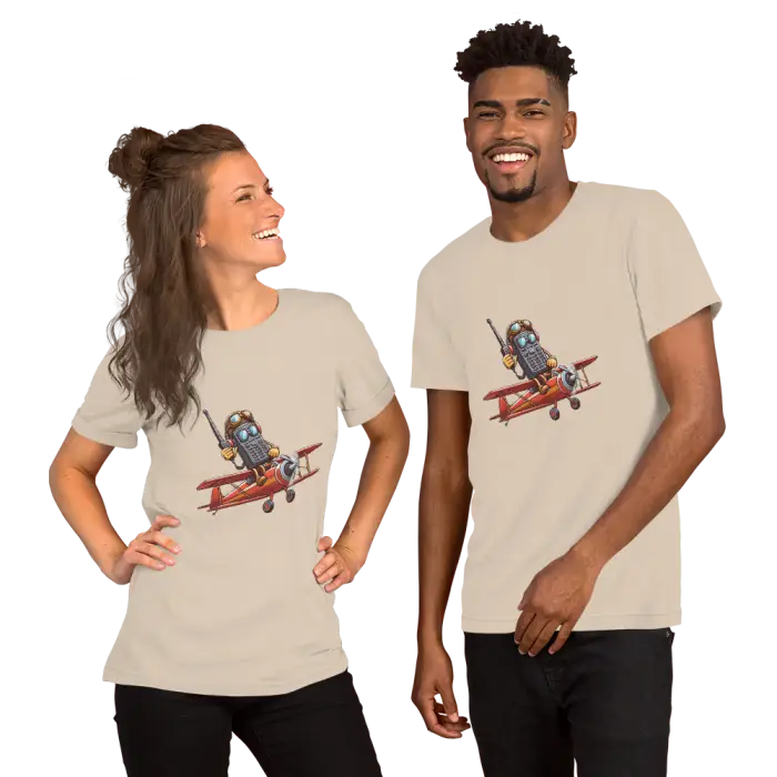 Matching graphic t-shirts.