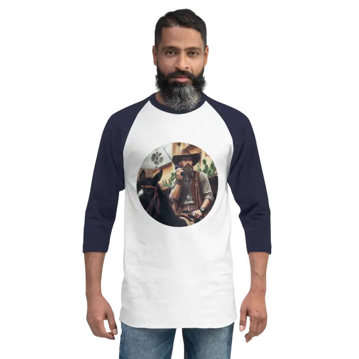 Baseball shirt with cowboy graphic.