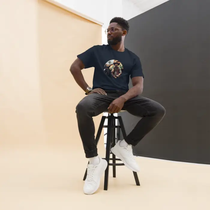 Man wearing graphic tee.