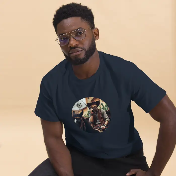 Navy t-shirt with cowboy graphic.