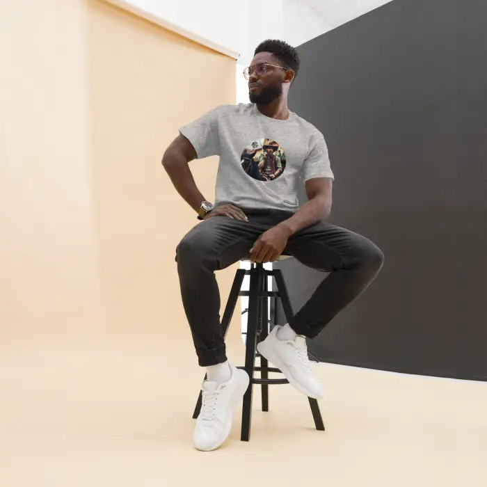 Man wearing graphic tee.