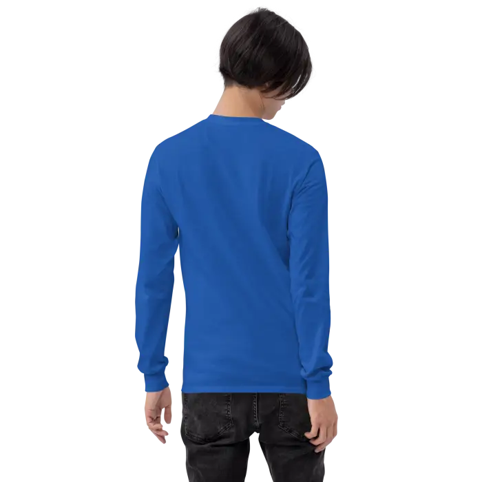 Blue long-sleeved shirt.