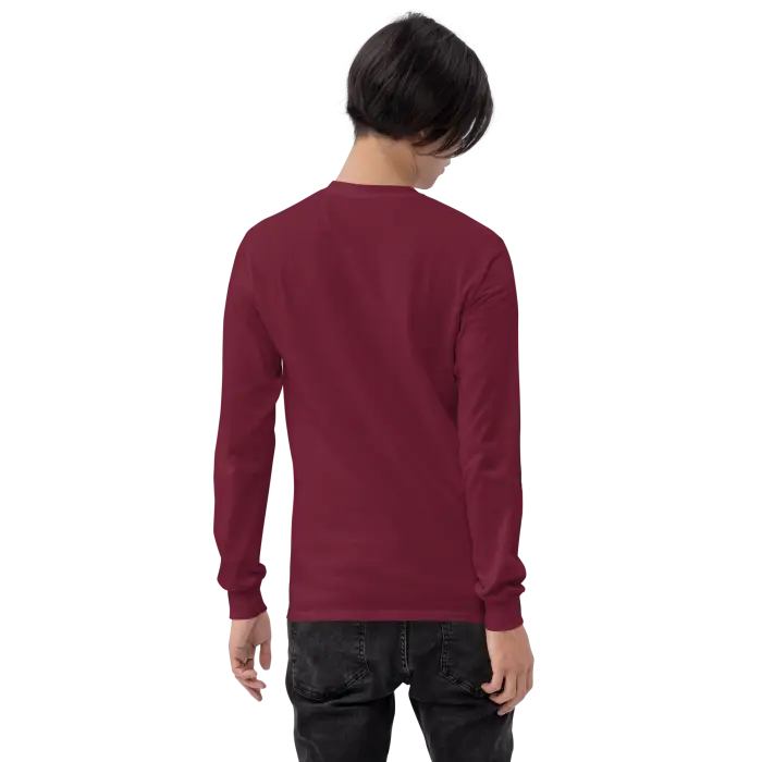 Maroon long-sleeved shirt.