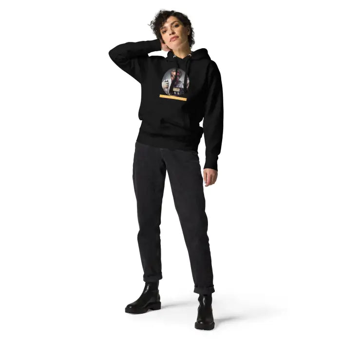 Black hoodie and pants outfit.