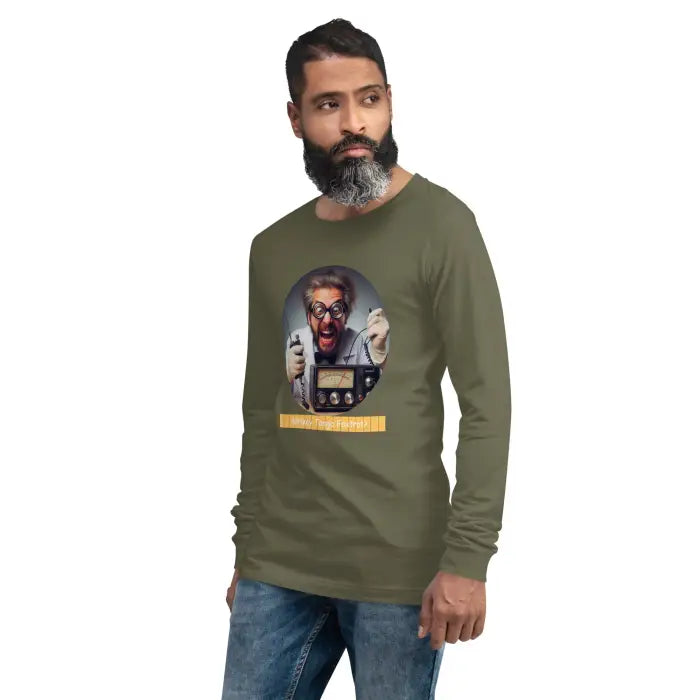 Olive green long-sleeved shirt.