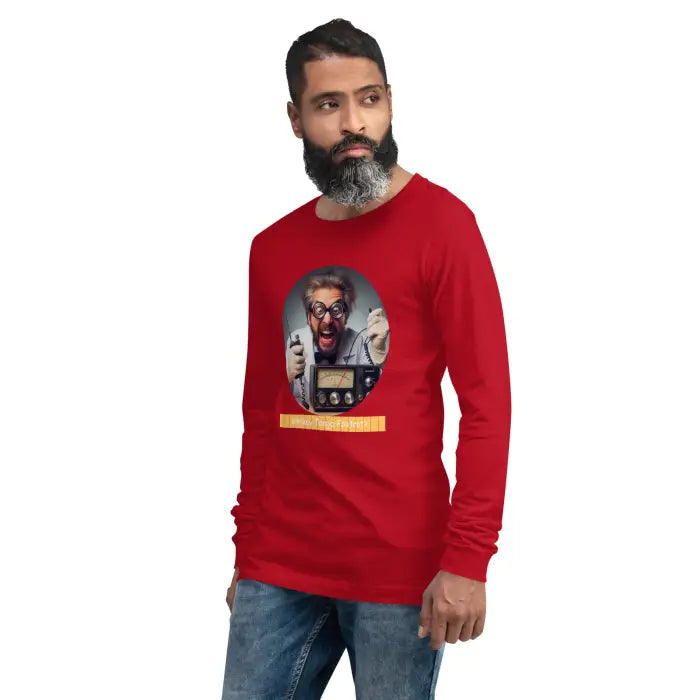 Red long-sleeved t-shirt.