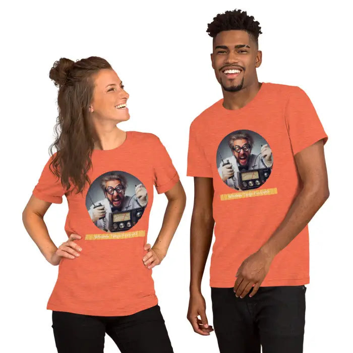 Matching orange t-shirts.