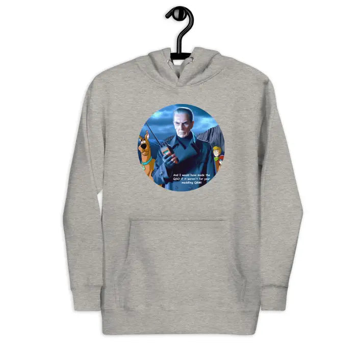 Gray hooded sweatshirt.