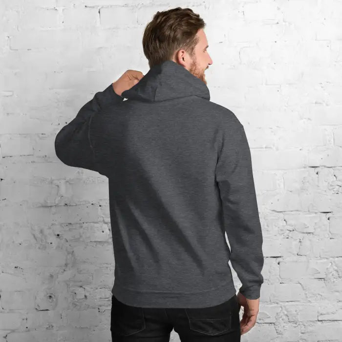 Gray hooded sweatshirt.