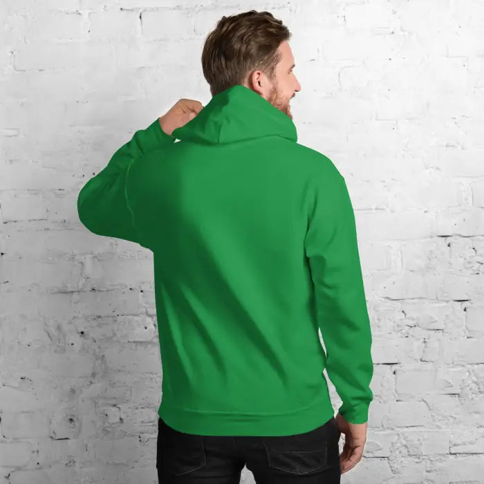Green hooded sweatshirt.