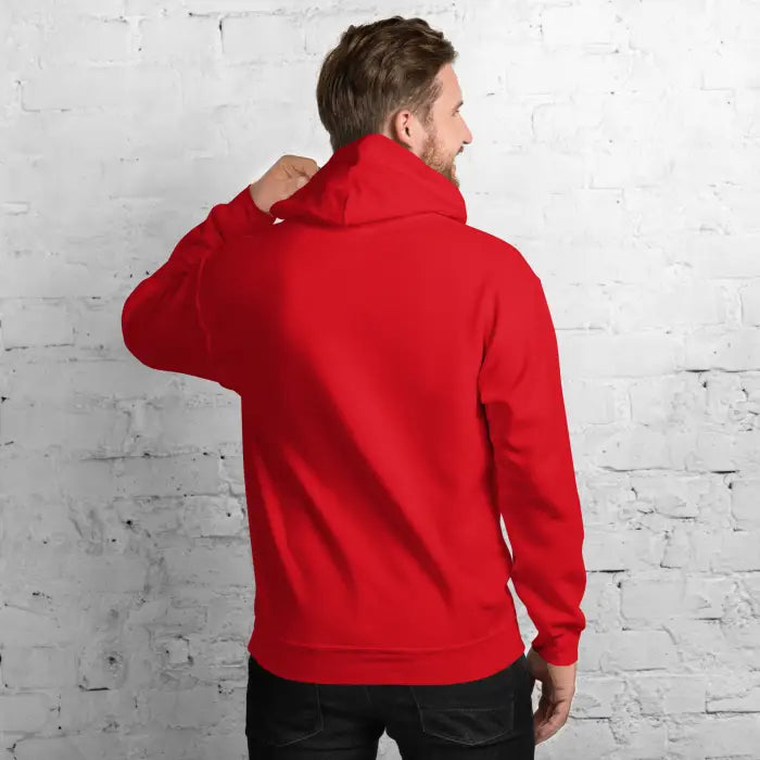Red hooded sweatshirt.
