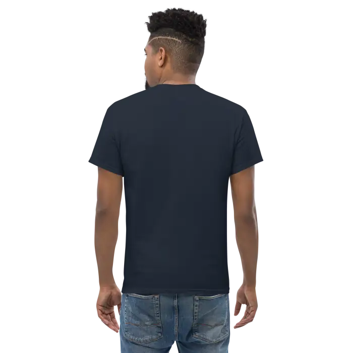 Dark blue t-shirt.
