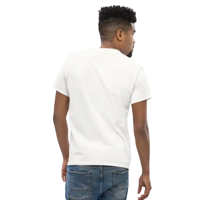 Man in white t-shirt.