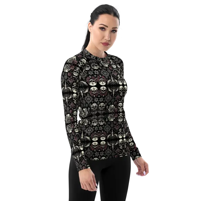 RadioWave Activewear Skull With Red Rose Women’s Goth