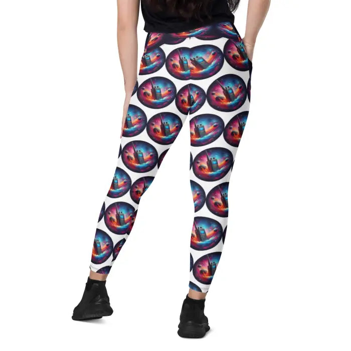 Patterned leggings with pockets.