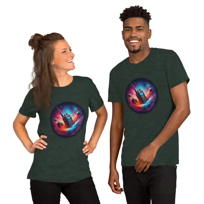 Matching dark green t-shirts.