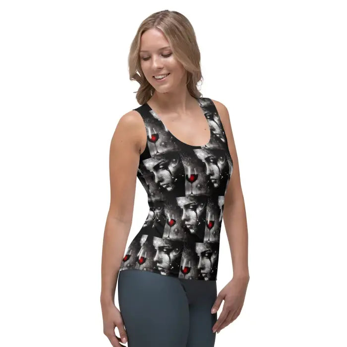 Woman’s patterned tank top.