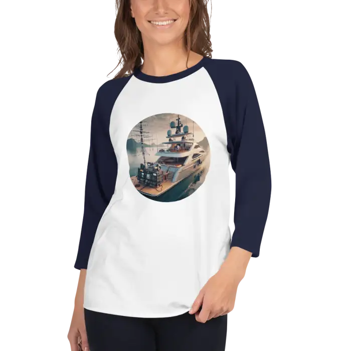 Raglan shirt with yacht graphic.