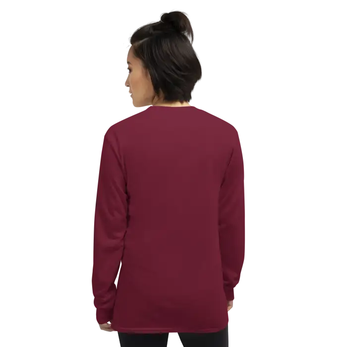 Maroon long-sleeved shirt.