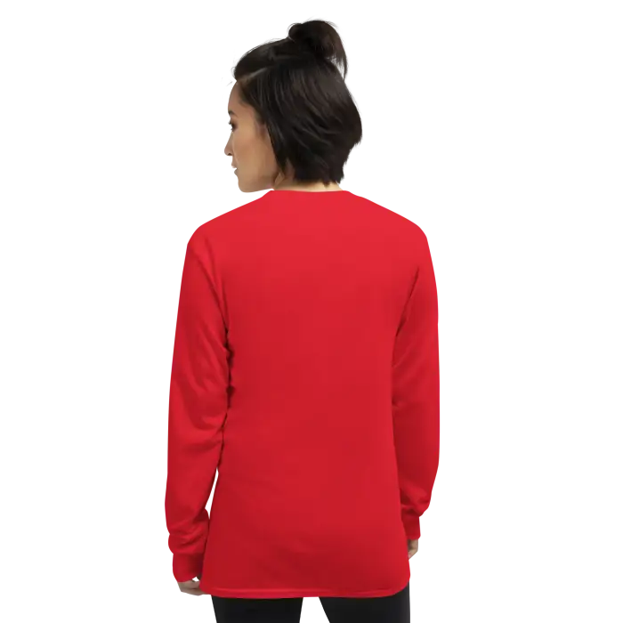 Red long-sleeved shirt.