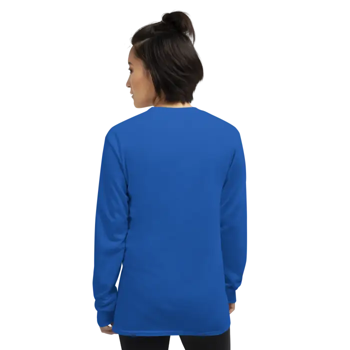 Royal blue long-sleeved shirt.
