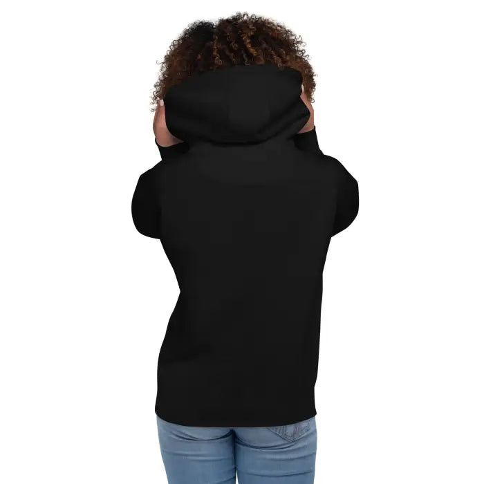 Black hooded sweatshirt.