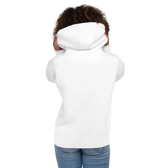 White hooded sweatshirt.